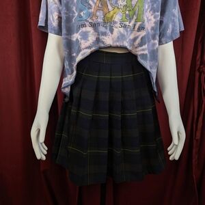 French Toast Green, Navy Blue, & Yellow Tartan Plaid At The Knee Pleated Skirt